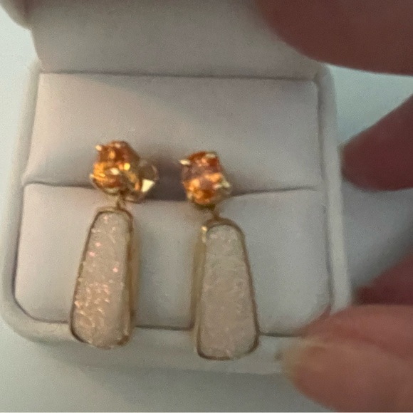 Elegant Gold and Cream Drop Earrings - Picture 1 of 5